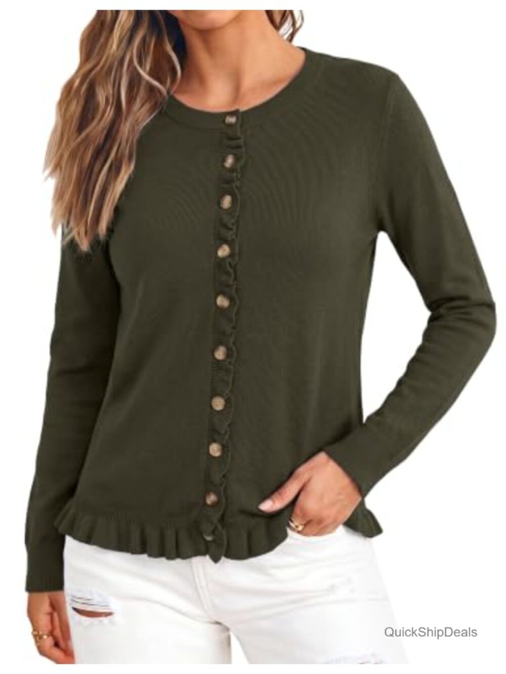 Ruffle Puff Sleeve Button Down Knit Cardigan Sweater